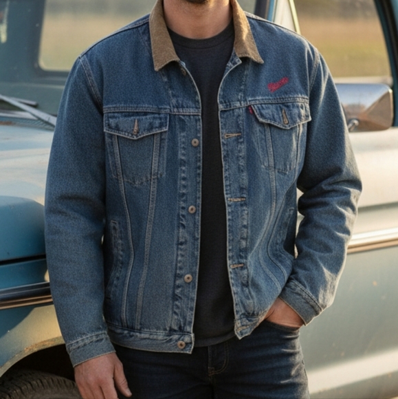 Milwaukee Tools Swingster Men's Flannel Lined Blue Denim Jacket Size XL Vintage - Picture 1 of 12